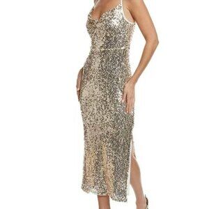 Gold sequin drapped-neck slip dress Taylor US 2, prom wedding party dress